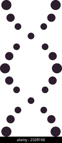 Black dots moving and converging, creating a double helix shape resembling a DNA strand against a clean white backdrop, symbolizing genetic coding or Stock Vector