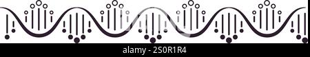 Stylized dna double helix rotating and forming a complex structure with circles and vertical lines, representing genetic code and biological research Stock Vector