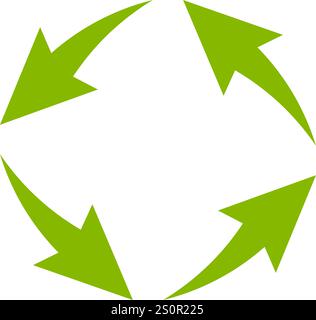 Four green arrows rotating clockwise forming a circle on a white background represent a continuous process, a circular economy, or a recycling concept Stock Vector