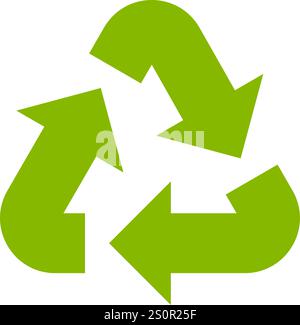 Universal recycling symbol featuring three green arrows in a continuous loop, representing the transformation of waste into reusable resources and Stock Vector