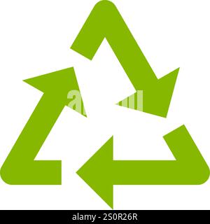 Universal recycling symbol featuring three green arrows in a continuous loop, representing the transformation of waste into reusable resources for eco Stock Vector