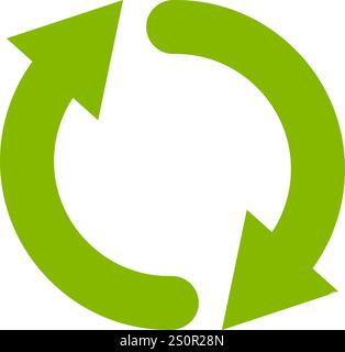 Two rounded green arrows rotating in a clockwise direction, representing a continuous cycle of refreshing and repeating actions, embodying the concept Stock Vector