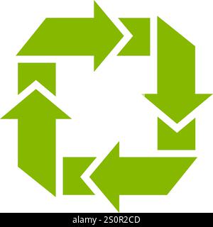 Interlocking green arrows create a visual representation of a continuous loop, symbolizing recycling, circular economy, and sustainable practices Stock Vector