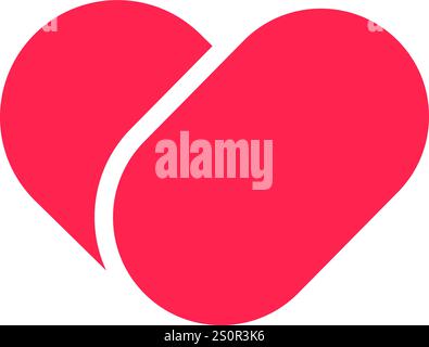 Minimalist vector illustration of a red heart divided in two parts forming a drop is showing love, care, and affection, perfect for Valentine s Day or Stock Vector