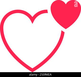 Red outlined heart merging seamlessly with a solid red heart, representing the beautiful union of two entities in a loving and deeply connected Stock Vector
