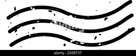 Postal cancellation mark with three black wavy lines and grunge texture, evoking a vintage airmail aesthetic or a classic rubber stamp imprint Stock Vector