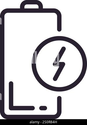 Battery charging represented by a flash symbol, illustrating fast energy supply. Simple black and white thick line vector icon captures the essence of Stock Vector
