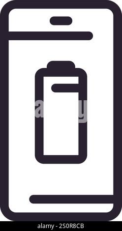 Minimalist vector illustration of a smartphone displaying a low battery status, emphasizing the need for charging and power management in modern Stock Vector