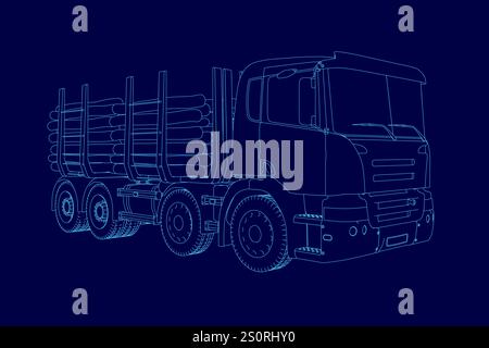 Blue truck with a stripe on the side. The truck is a large semi truck with a trailer attached Stock Vector
