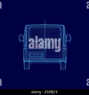 Blue van with a blue background. The van is shown in a 3D format Stock Vector