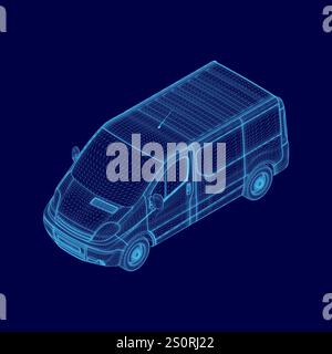 Blue car with a blue background. The car is a van Stock Vector