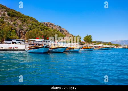 Boats at the Finike Marina near Kemer. Kemer is a seaside resort town in Antalya Province in Turkey. Stock Photo