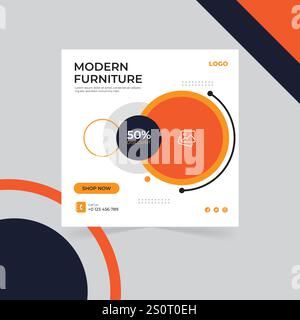 Modern Furniture social media post design template 2025. facbook template. Stock Vector