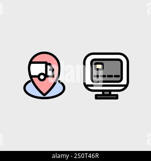 Ecommerce, online marketing, online shop and delivery chain vector symbol set. Stock Vector