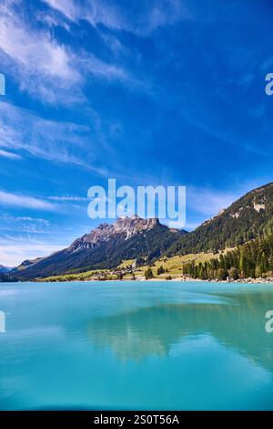 Reservoir Sufnersee on the Hinterrhein river in Switzerland surrounded by Mountains. Stock Photo