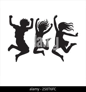 children jumping silhouette vector illustration eps 10 on a white background fully editable file Stock Vector