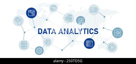 Data analytics icon illustration of large data analysis interpretation exploration and processing service Stock Vector