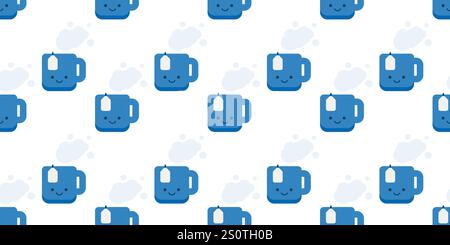 Seamless Blue Tea Cup Icons Pattern on Wide Scale Light Background - Design Template in Editable Vector Format Stock Vector