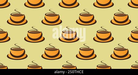 Seamless Brown and Orange Coffee Cup or Soup Bowl Symbols Pattern on Wide Scale Background - Design Template in Editable Vector Format Stock Vector