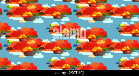 Colorful Overlaying Cloud Silhouettes Pattern, Design on Blue Background - Seamless Texture, Cover, Wrapping Paper Template in Editable Vector Format Stock Vector