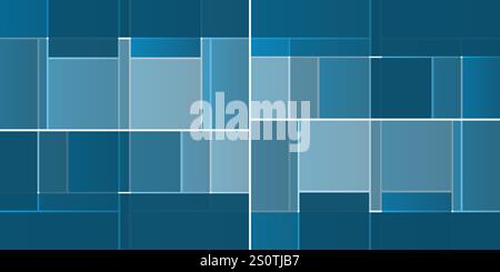 Simple Rectangular Tiled Frames of Various Sizes, Colored in Shades of Blue - Geometric Shapes Pattern, Texture on Wide Scale Background - Design Temp Stock Vector