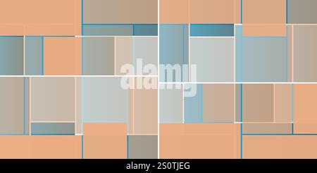 Simple Rectangular Tiled Frames of Various Sizes, Colored in Shades of Blue Gray and Brown - Geometric Shapes Pattern, Texture on Wide Scale Backgroun Stock Vector