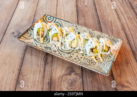 Sushi rice is steamed and seasoned with rice vinegar, sugar and salt Stock Photo