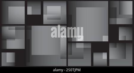 Rectangular 3D Tiled Frames of Various Sizes, Colored in Shades of Gray - Geometric Shapes Pattern, Texture on Wide Scale Background - Design Template Stock Vector
