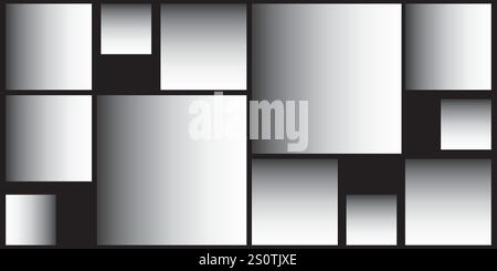 Simple Rectangular Tiled Frames of Various Sizes, Colored in Black and White - Geometric Shapes Pattern with 3D Effect, Texture on Wide Scale Backgrou Stock Vector