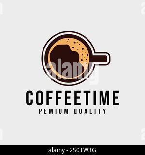 Coffee cup top view with bean shape foam creative symbol concept. Cafe menu, restaurant abstract business logo idea. Fresh espresso icon. Corporate id Stock Vector