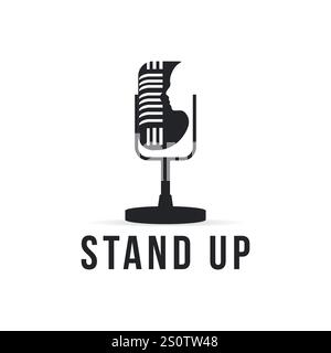 Stand Up Comedy logo design, Face Microphone logo icon Stock Vector