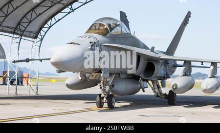 A U.S. Marine Corps F/A-18D Hornet with Marine Fighter Attack Squadron (VMFA) 312 arrives at Marine Corps Air Station Iwakuni, Japan, Oct. 1, 2020. Ma Stock Photo