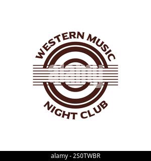 Music nightclub guitar seal logo design vector illustration Stock Vector