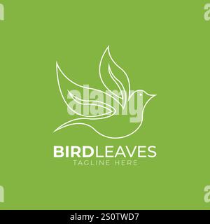 bird leaf logo vector icon template download line art outline Stock Vector