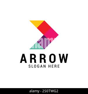 Abstract Right arrow logo multicolored squares for company design Stock Vector