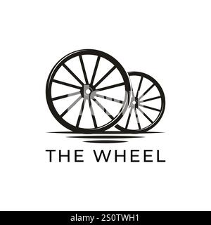 Vintage Old Wooden Cart Wheel logo design Stock Vector