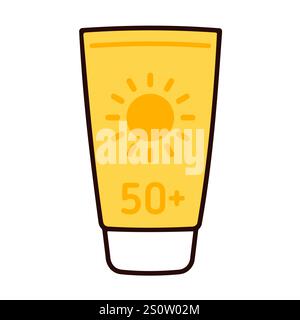 Sunscreen tube line icon in simple cartoon hand drawn doodle style. Vector clip art illustration. Stock Vector