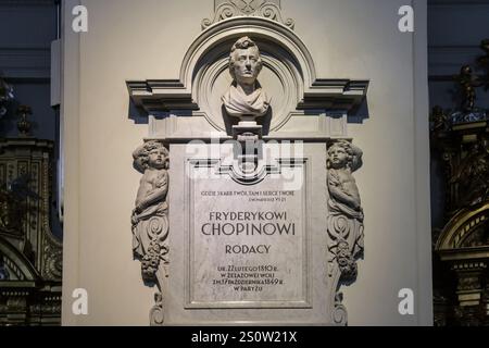 Pillar Containing the Heart of Chopin at Holy Cross Church, Warsaw, Poland. Stock Photo