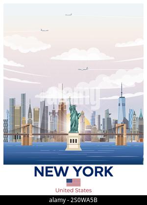 New York City Skyline with Statue of Liberty Vectors series Stock ...
