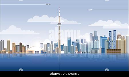 Toronto city skyline on beautiful daytime background vector ...