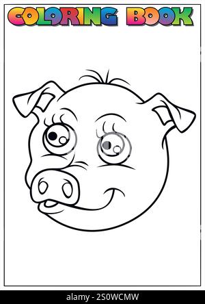 Simple and engaging coloring page featuring a cheerful pig face, perfect for children's activities and educational purposes. Stock Vector