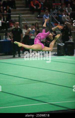 Chiara Barzasi, Italian gymnast performing her floor routine in competition. Ancona (Italy) 2024 Stock Photo