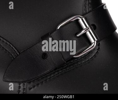 Black Leather Shoe Buckle Close Up Stock Photo