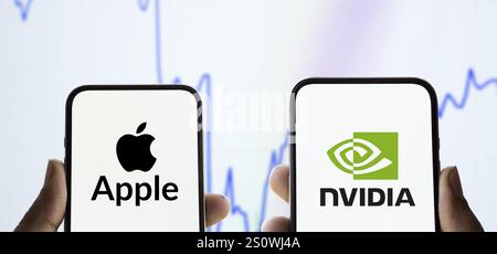 Apple and Nvidia logo is displayed on smartphone. Stock Photo