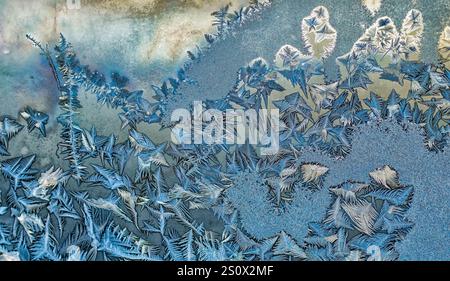 Frost on Window with inset and w/o inset Stock Photo