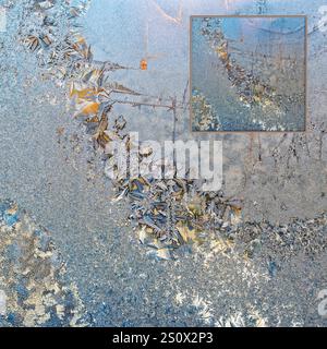 Frost on Window with inset and w/o inset Stock Photo