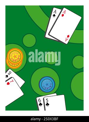 Playing cards on a green carpet Stock Vector