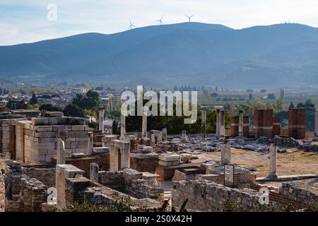 Turkey, Turkiye. Windmills Oversee View of Selcuk from the Basilica of Saint John. Stock Photo