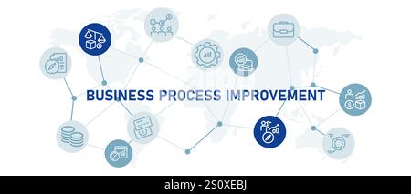 Business process improvement concept icon set optimization efficiency streamlining evaluation management analysis process enhancement Stock Vector