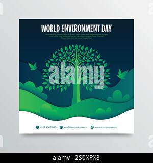 World Environment Day Banner or poster with tree silhouette illustration Stock Vector